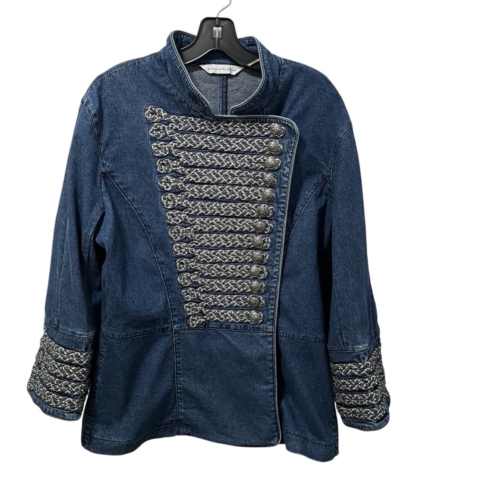 Blue Denim Jean Jacket with Military Embroidery by Bianca NYGÅRD